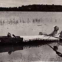 Edna Boswell in dugout canoe
